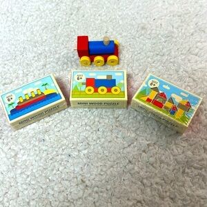 Kikkerland Mini Colorful Wood Blocks Ship Train Puzzle Set of 3